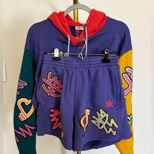 Adidas grafiti Hoodie and Shorts Set. Shorts only, sweatshirt separate! small